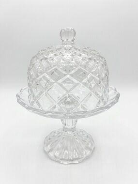 Crystal Clear Glass Pedestal Minu Cake Stand or Butter Dish with Dome